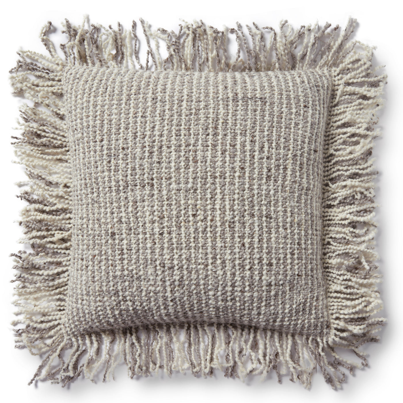 Knit Ivory/Beige Throw Pillow, Down-Filled Insert