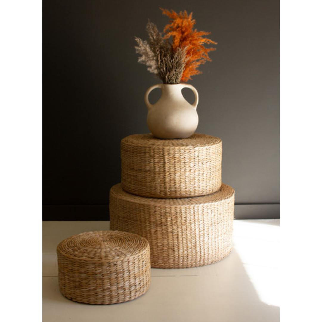 Round Natural Seagrass Stool Set