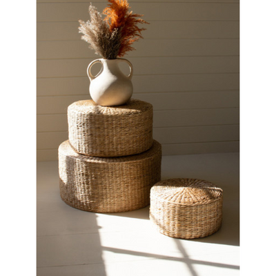 Round Natural Seagrass Stool Set