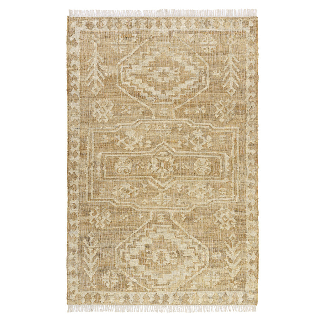 Natural/Ivory Traditional Medallion Hand-Woven Indoor Area Rug