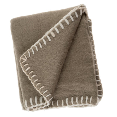 Blanket Stitch Mohair Throw Taupe