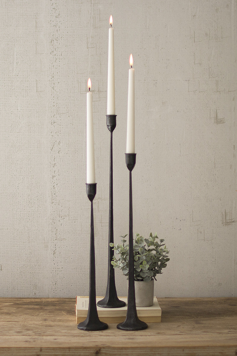 Tall Cast Iron Taper Candle Holder Set