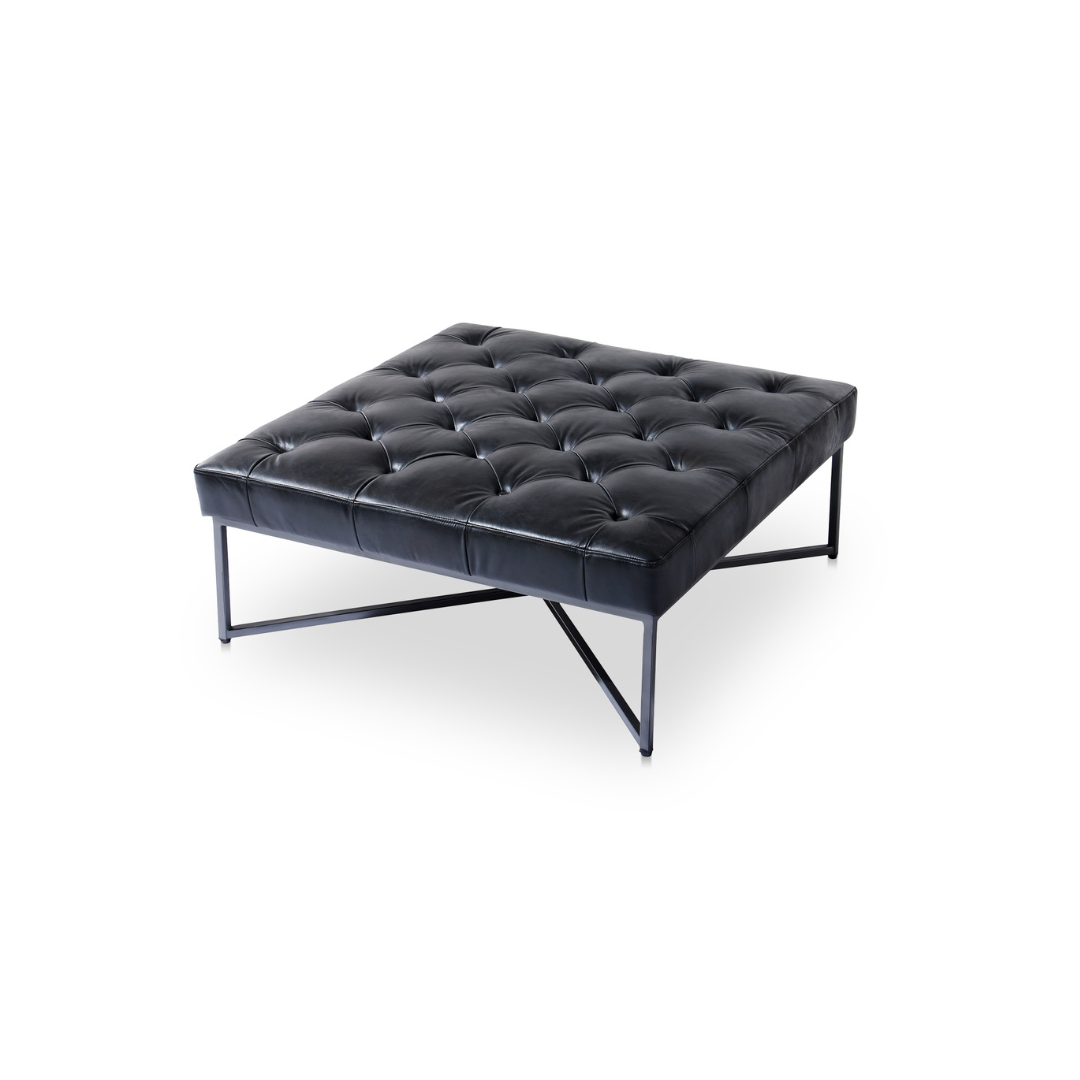 Black Leather Thad Ottoman