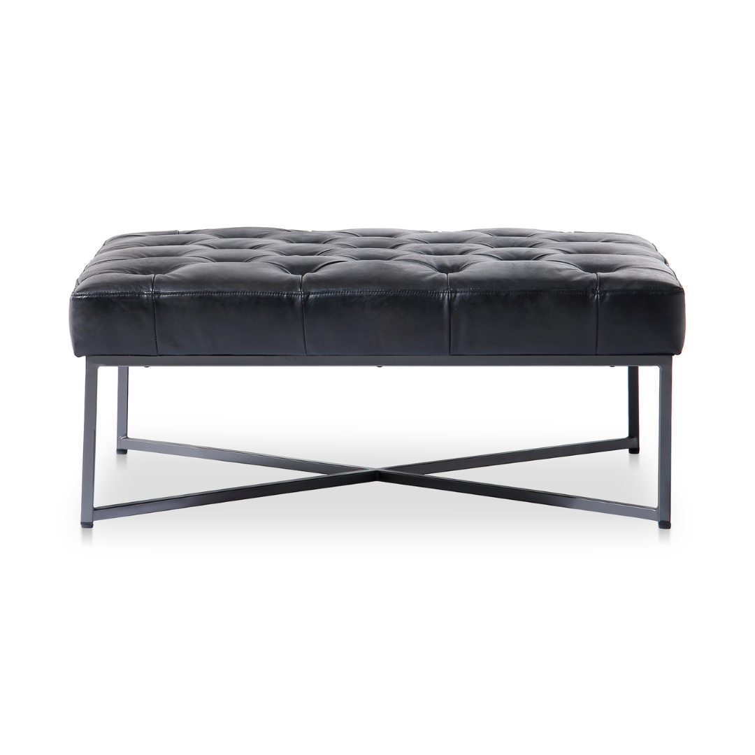 Black Leather Thad Ottoman