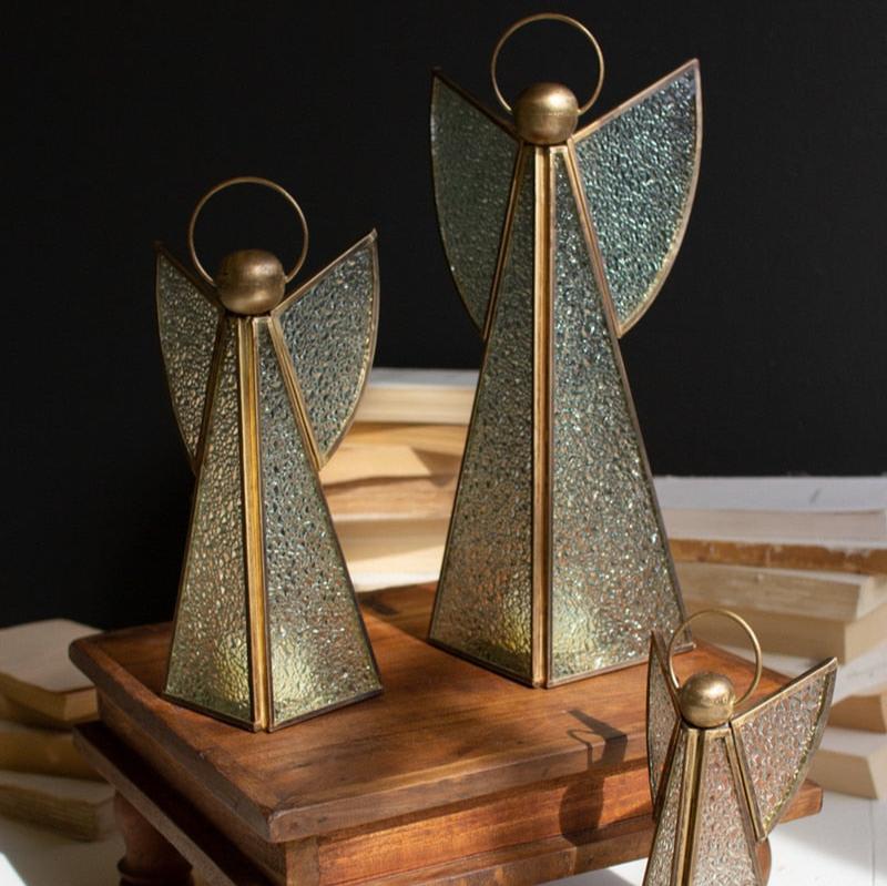 Antique Brass and Glass Angel Set