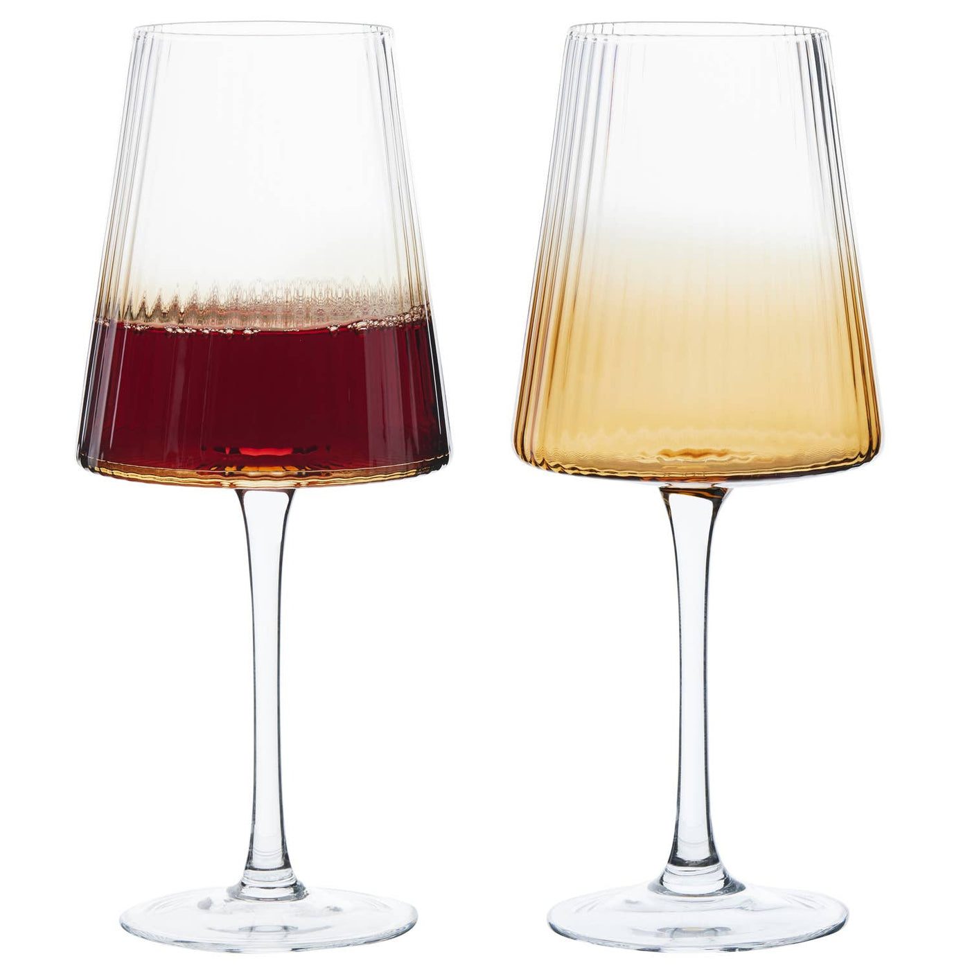 Fluted Amber Wine Glass Set