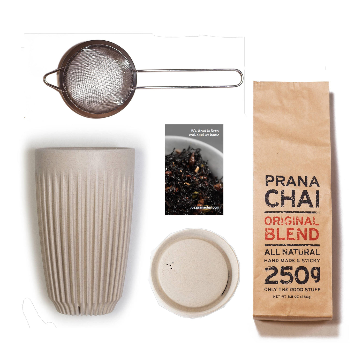 Prana Chai & Huskee Cup & Strainer Gift Set - Birch and Bind
