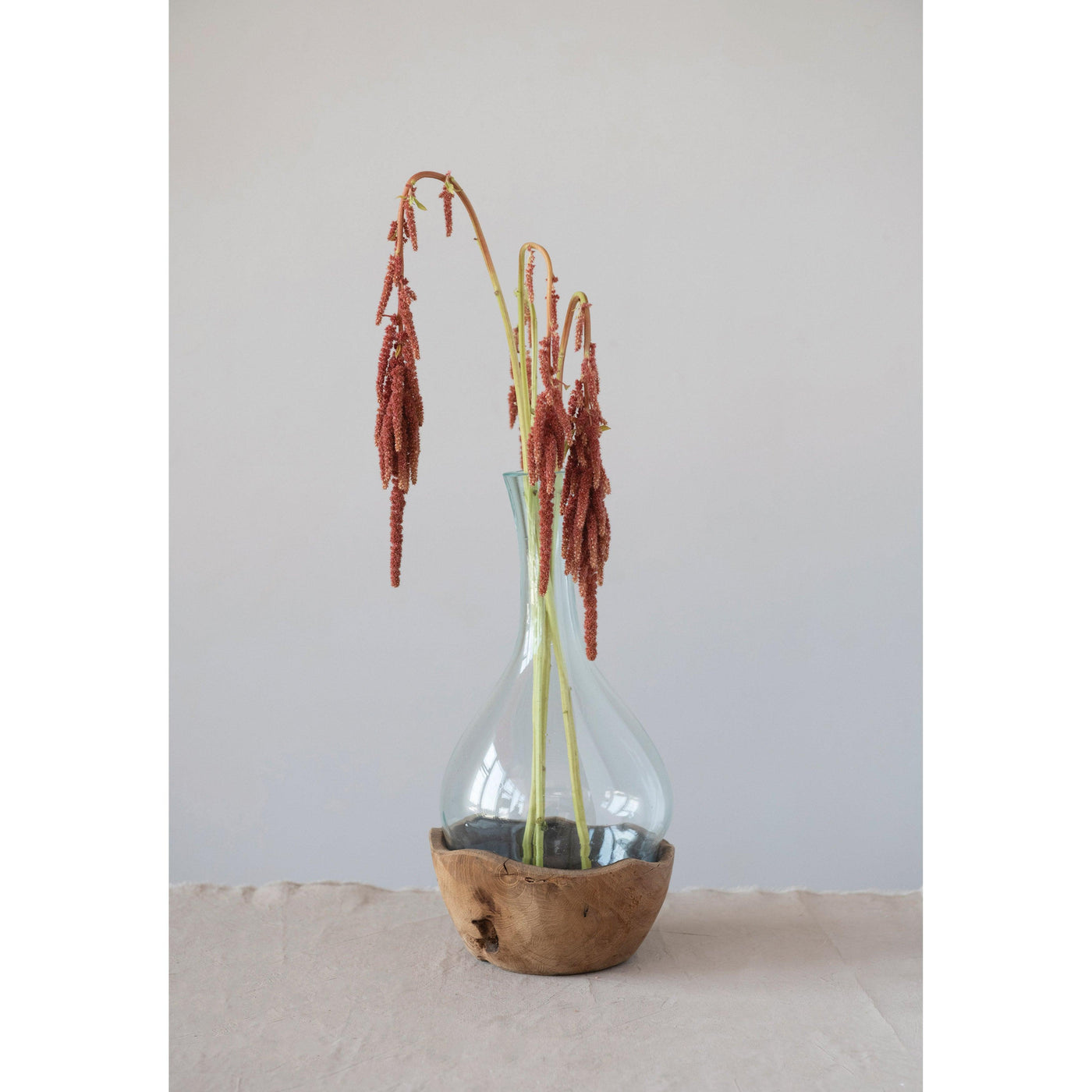 Recycled Glass Vase with Teakwood Base - Birch and Bind