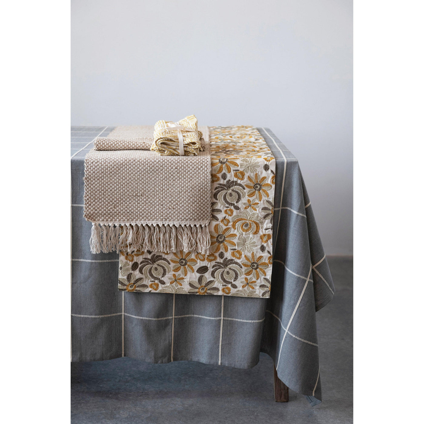 Woven Cotton Tablecloth with Grid Pattern - Birch and Bind