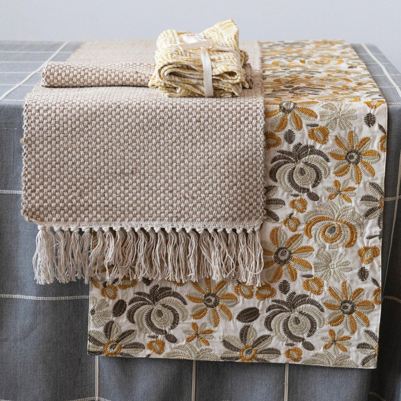 Woven Jute and Cotton Table Runner with Fringe - Birch and Bind