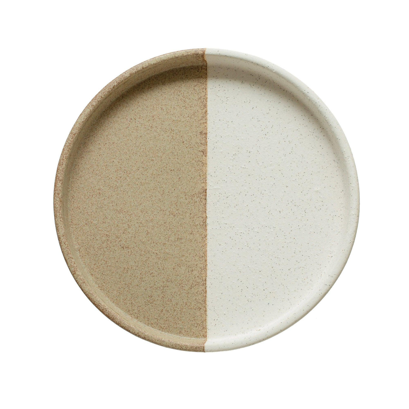 Round Two-Tone Stoneware Tray with Speckled Glaze - Birch and Bind