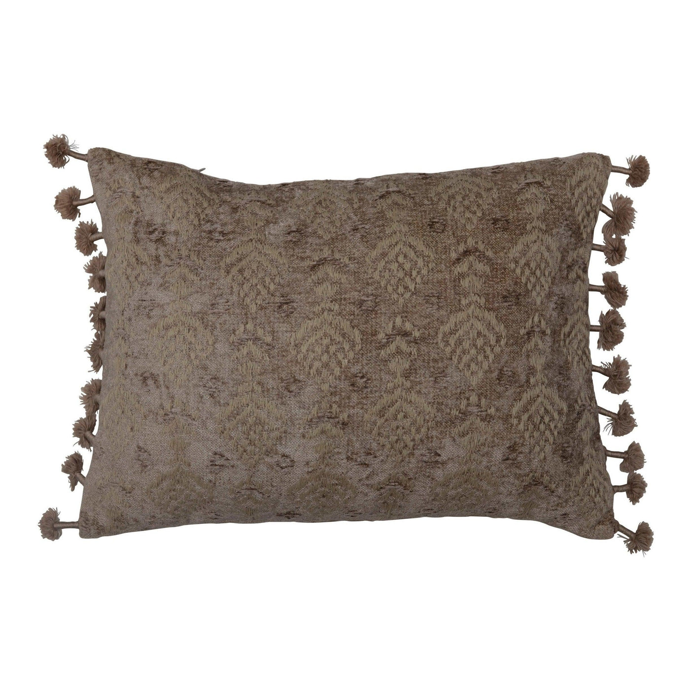 Chenille Lumbar Pillow W/ Embroidery & Tassels - Birch and Bind