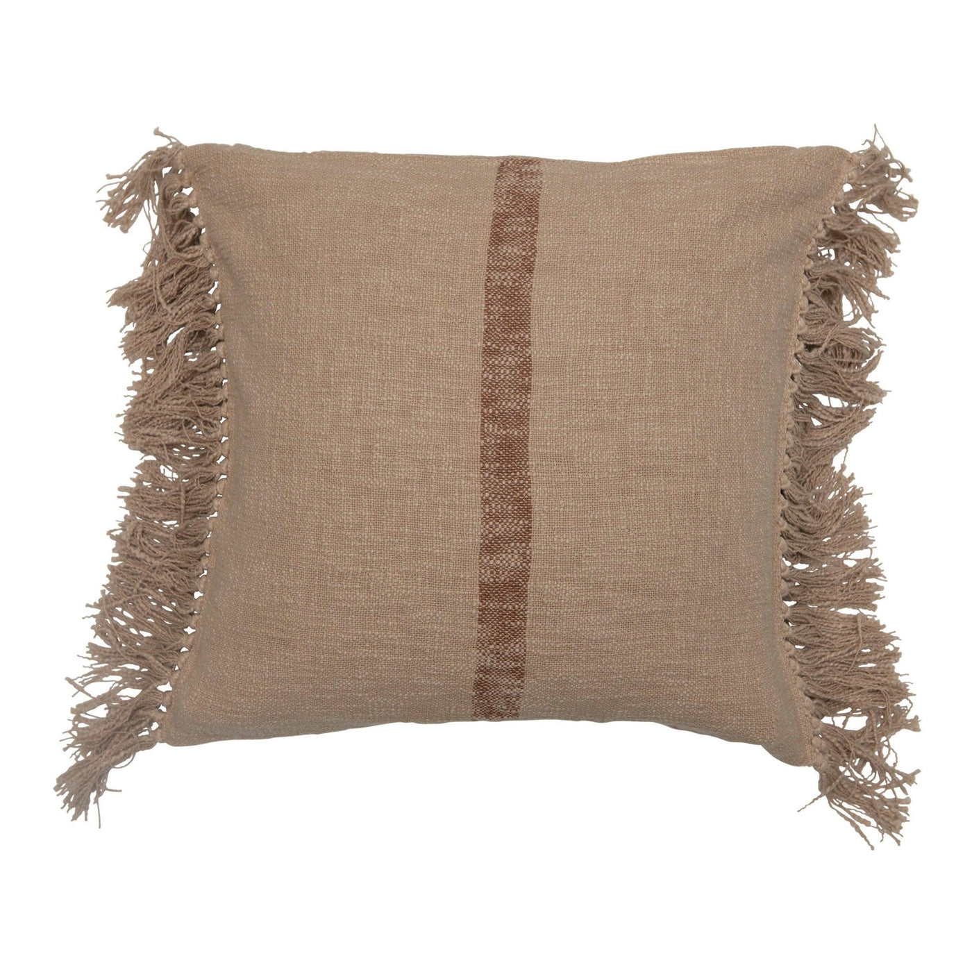 Beige Cotton Slub Boho Pillow W/ Fringe - Birch and Bind