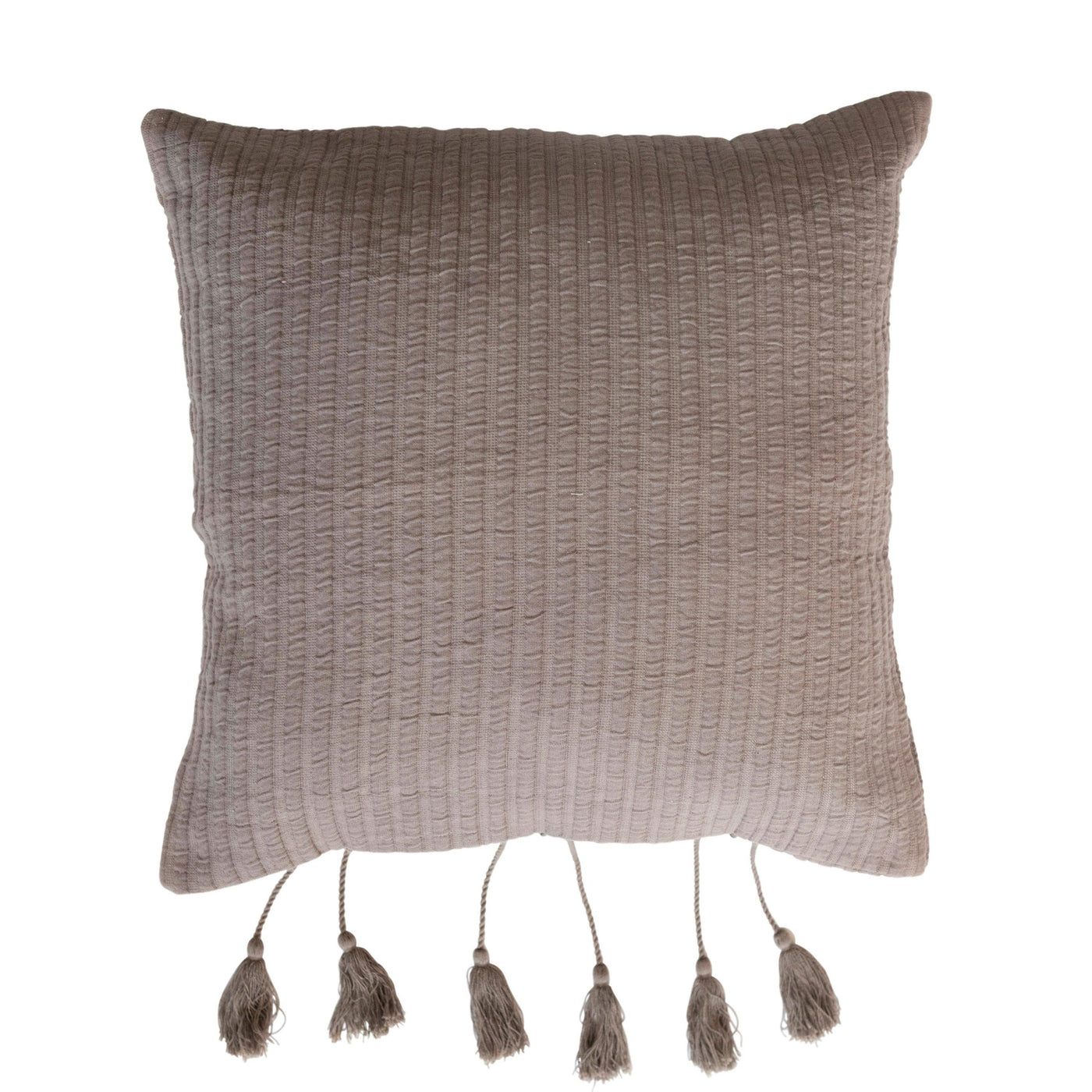 Grey Woven Cotton Pillow W/ Tassel Ties - Birch and Bind