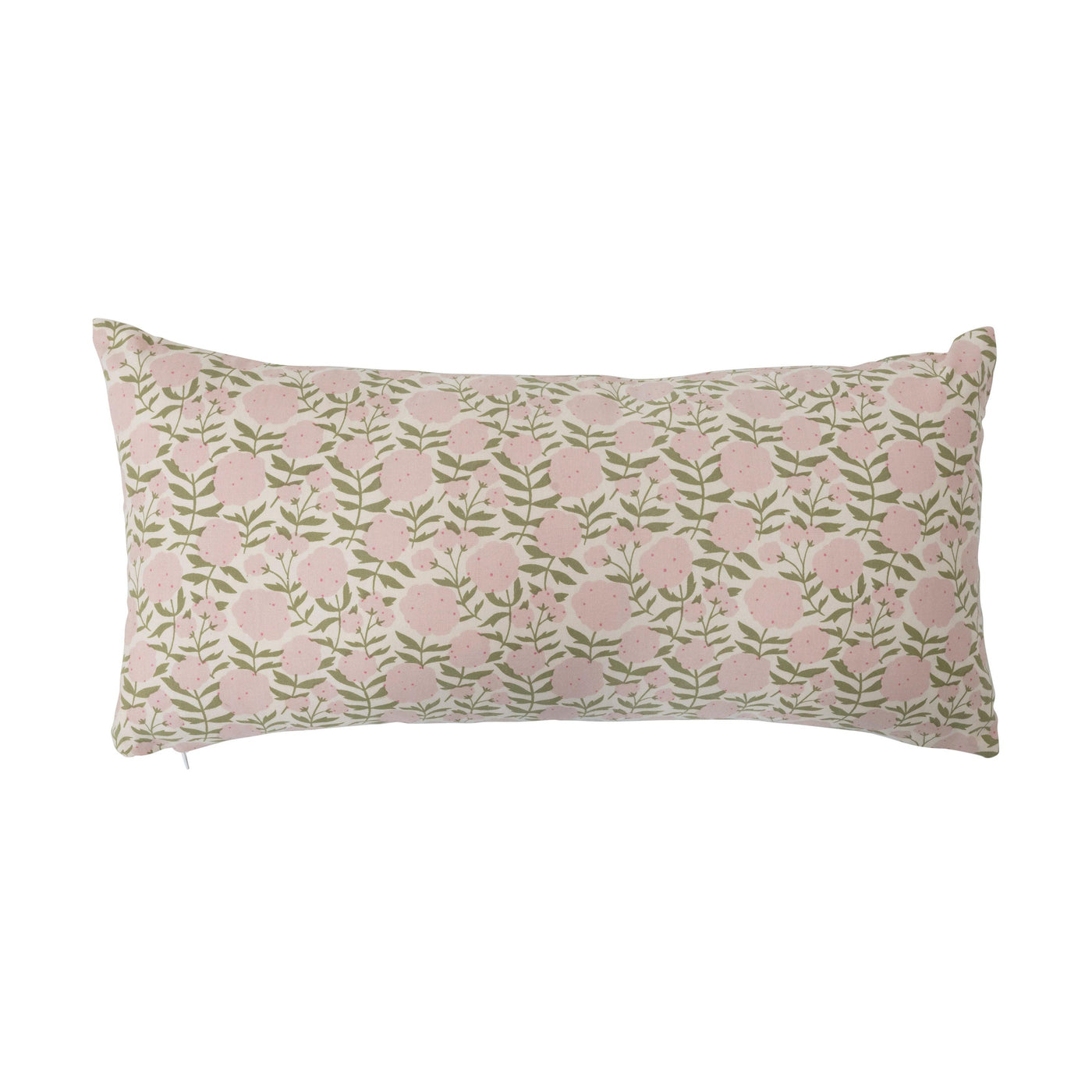 24" x 12" Pink Cotton Lumbar Pillow with Floral Pattern - Birch and Bind